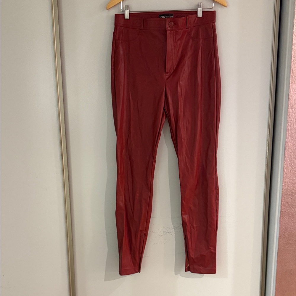 Zara Red Faux Leather Tapered Pants